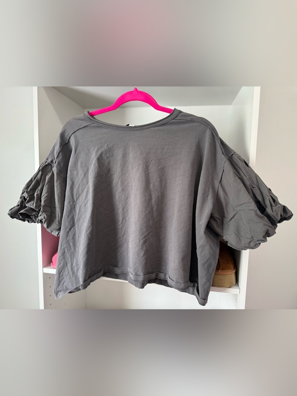 Women's Charcoal Puff Sleeve Boxy Crop Tee